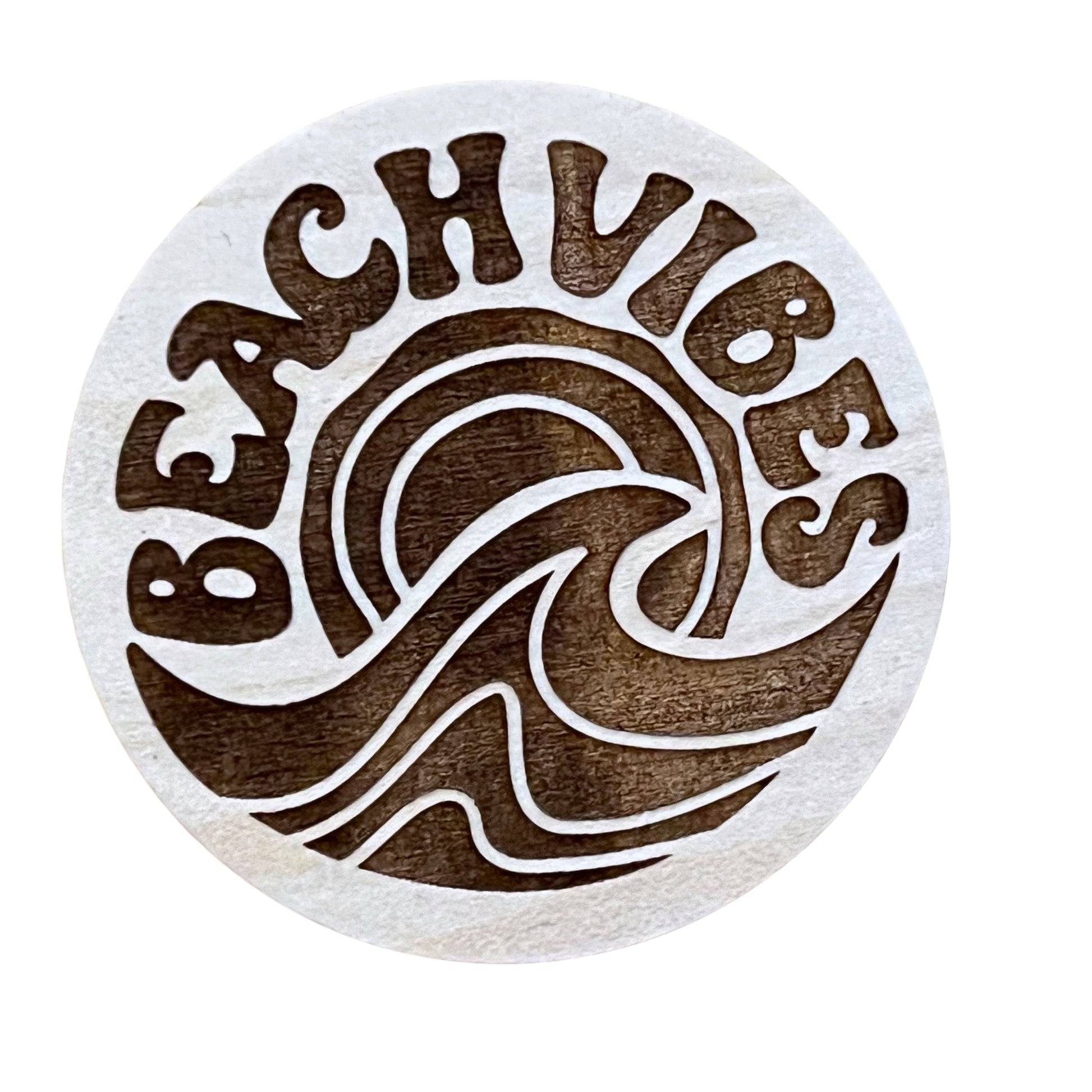 Beach Vibes Wave Magnet – Round Wood Coastal Decor for Ocean Lovers