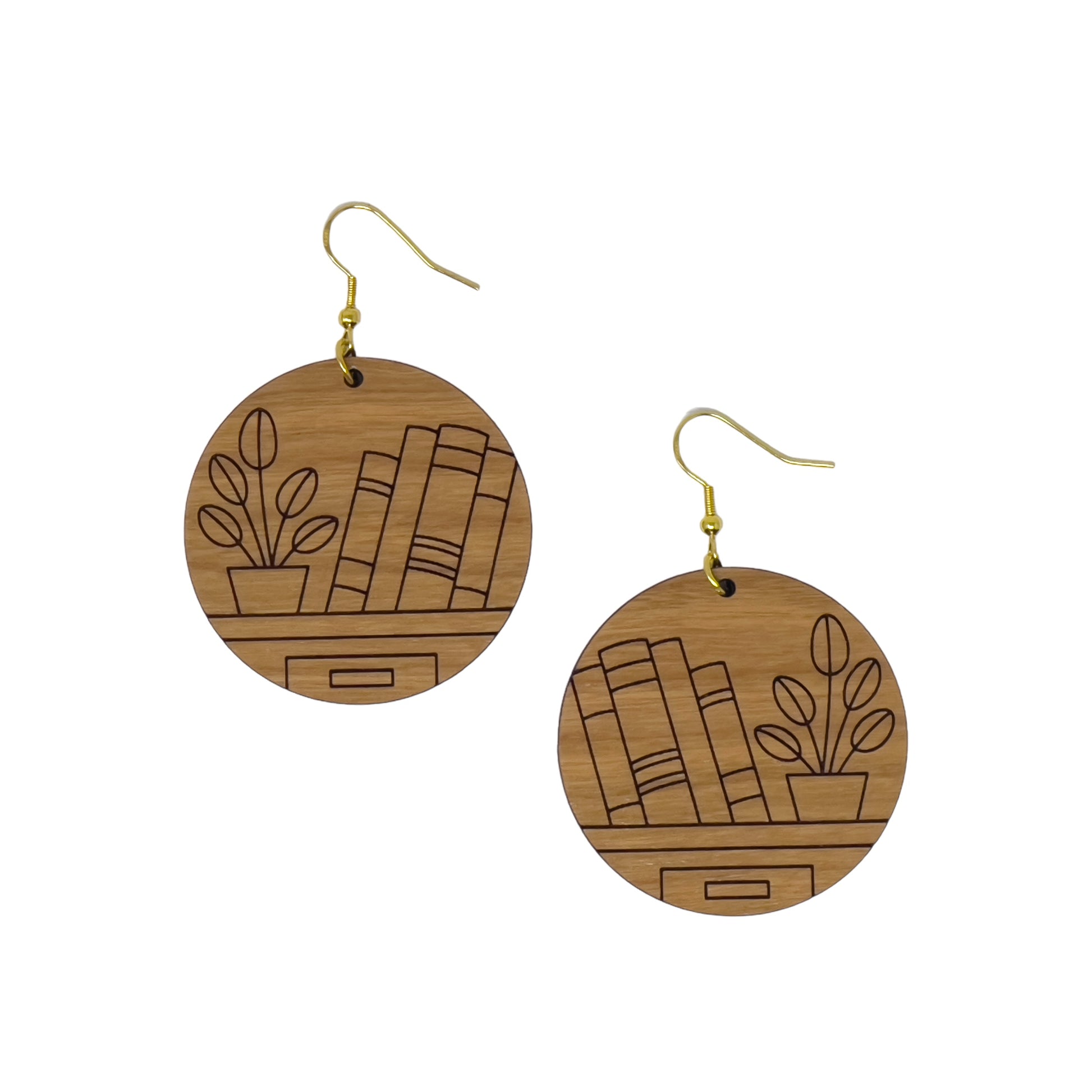 Bookshelf Wood Earrings – Boho Cottagecore Statement Jewelry
