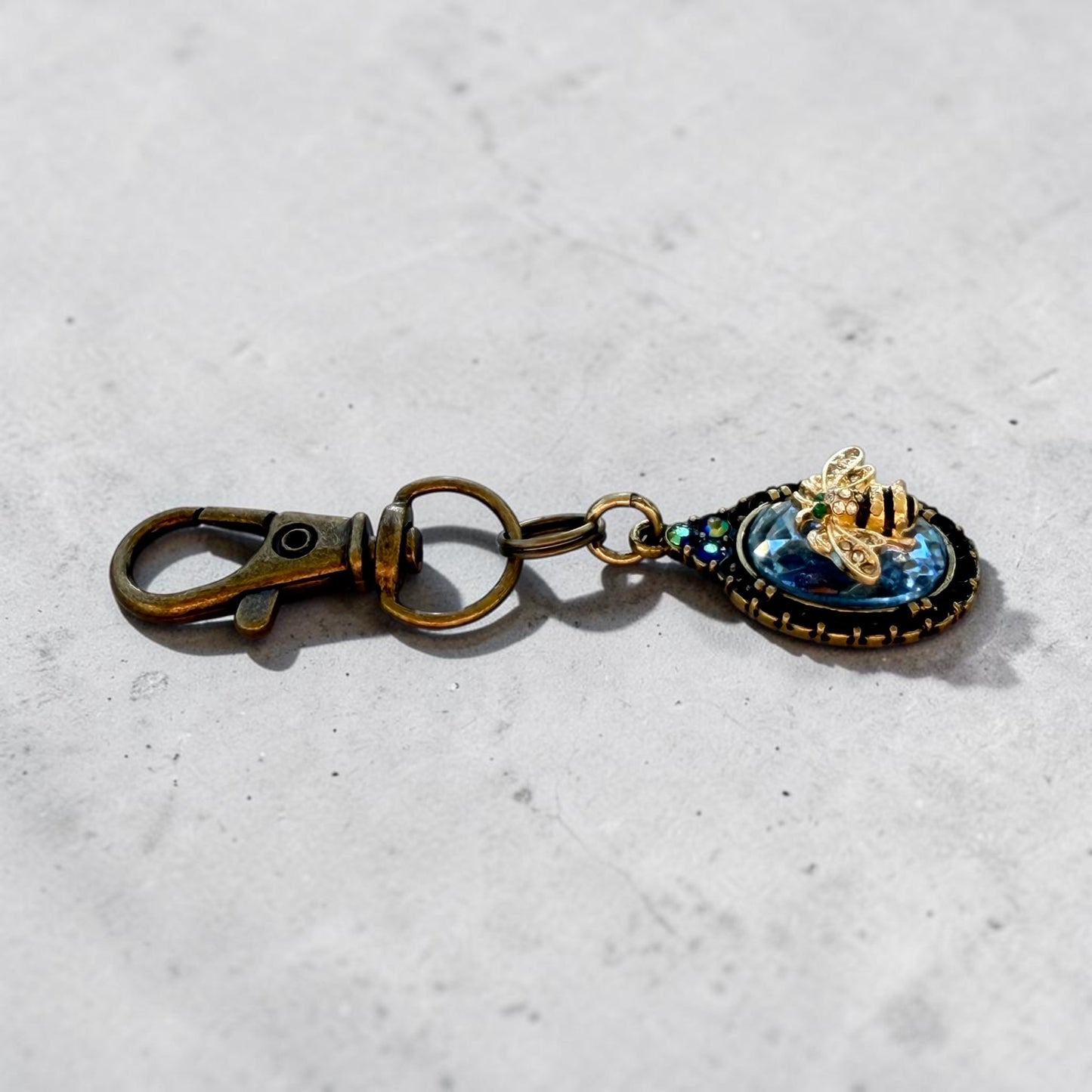 Bee Purse Charm – Blue Rhinestone Bee Keychain Charm