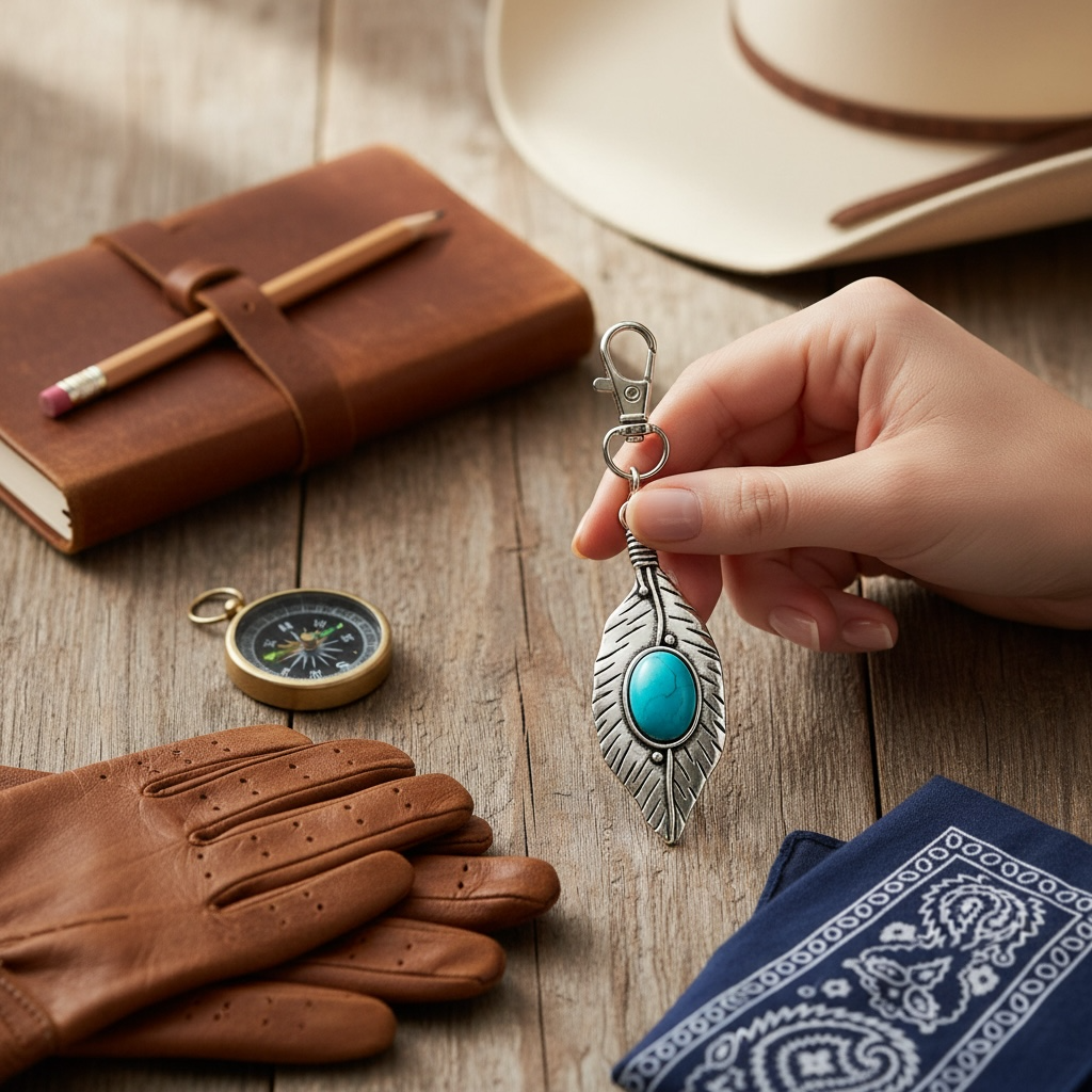 Western Turquoise Feather Purse Charm – Boho Bag Accessory