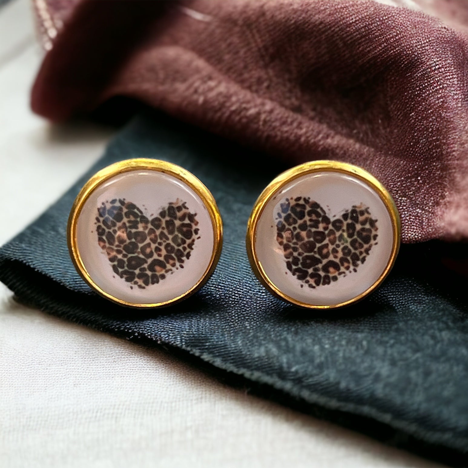 Animal Print Heart Gold Stud Earrings - Chic & Playful Accessories