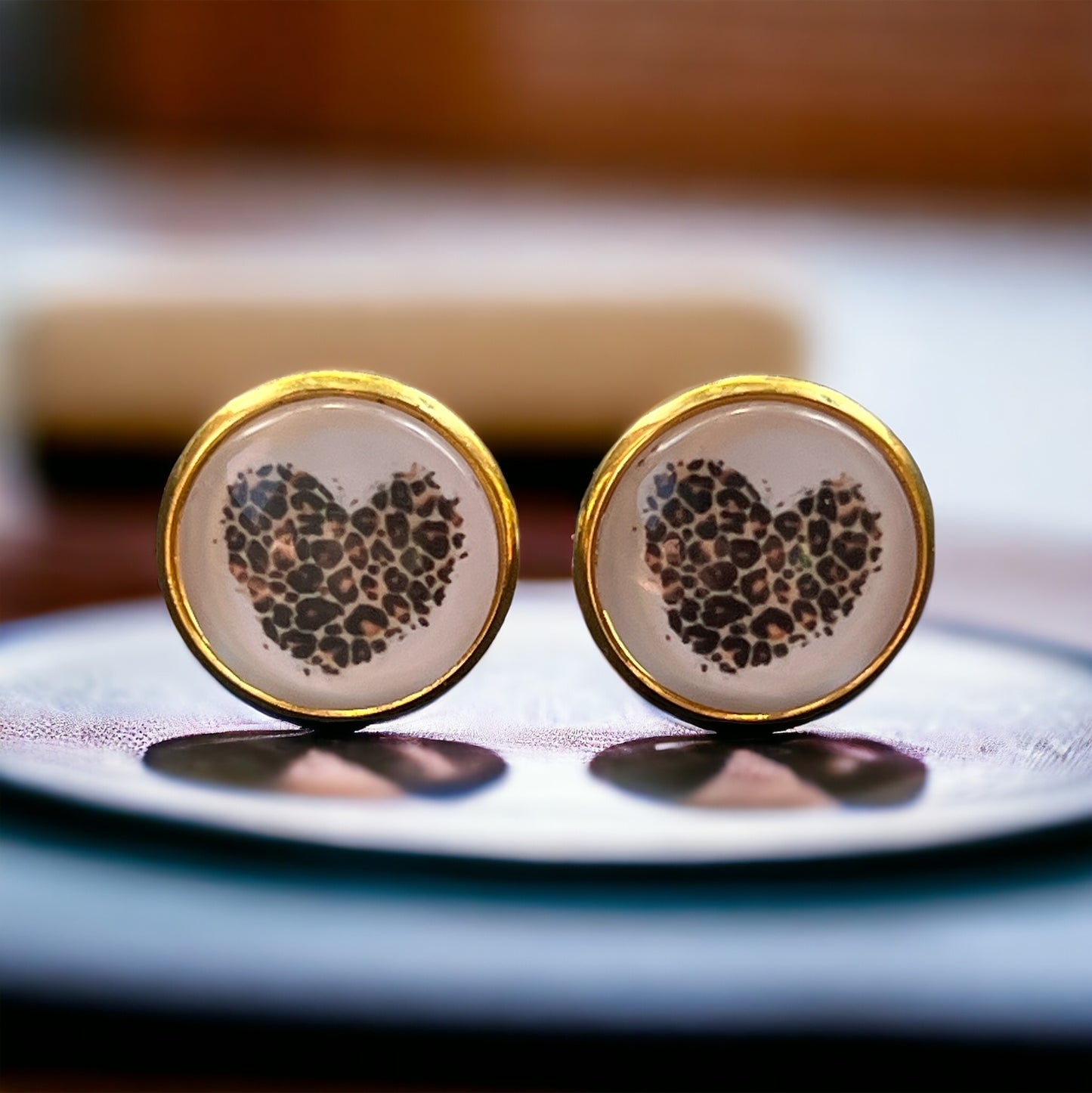 Animal Print Heart Gold Stud Earrings - Chic & Playful Accessories