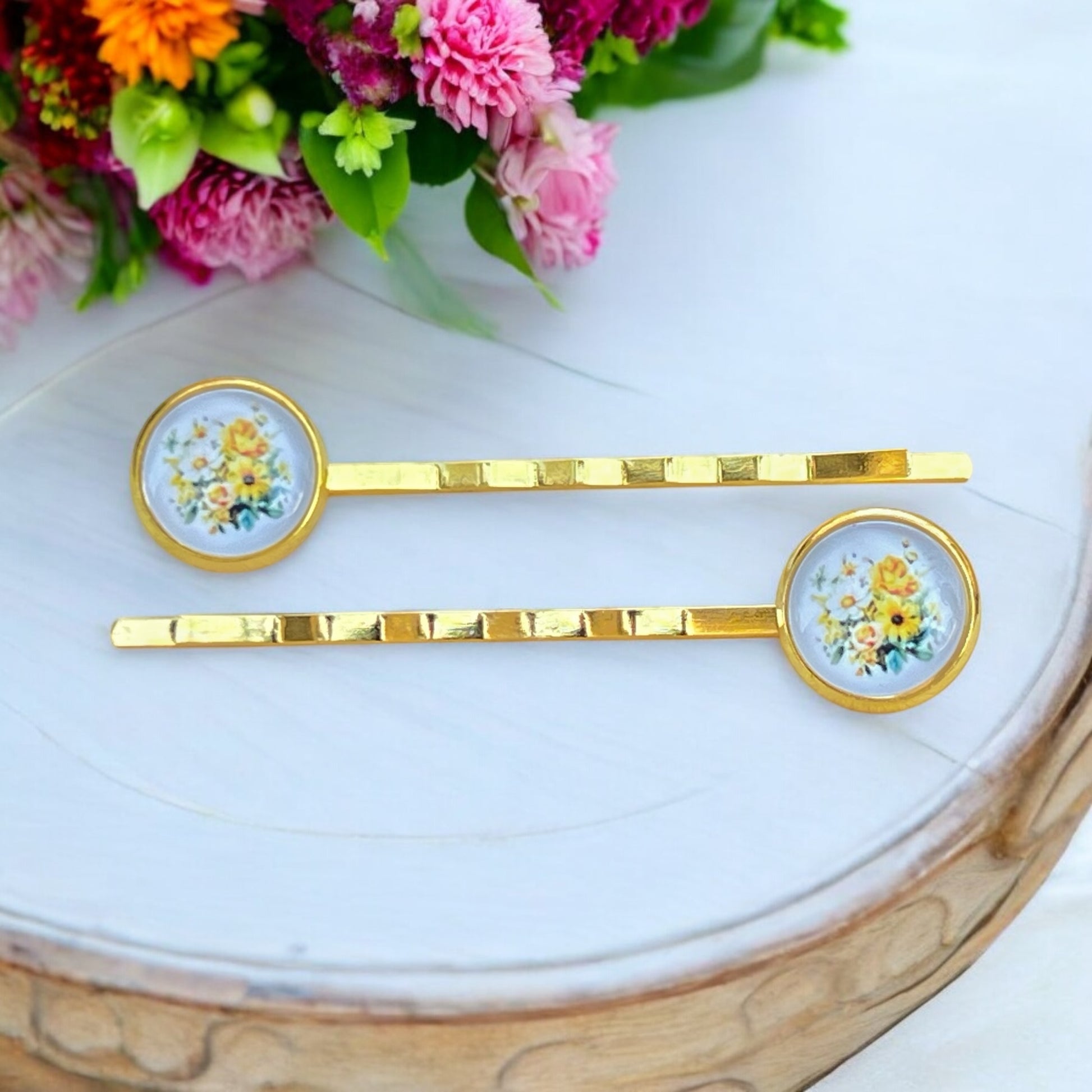 Vintage Floral Hair Pins – Set of 2 Gold Cottagecore Accessories