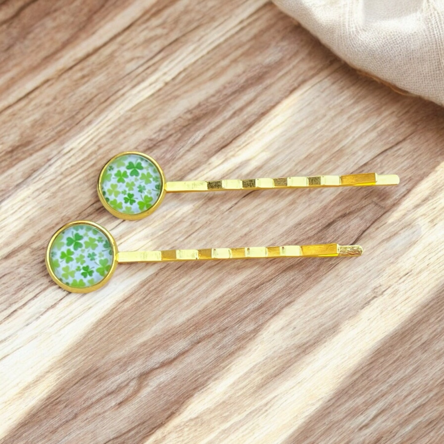 Shamrock Hair Pins – Set of 2 Gold-Toned St. Patrick’s Day Clips