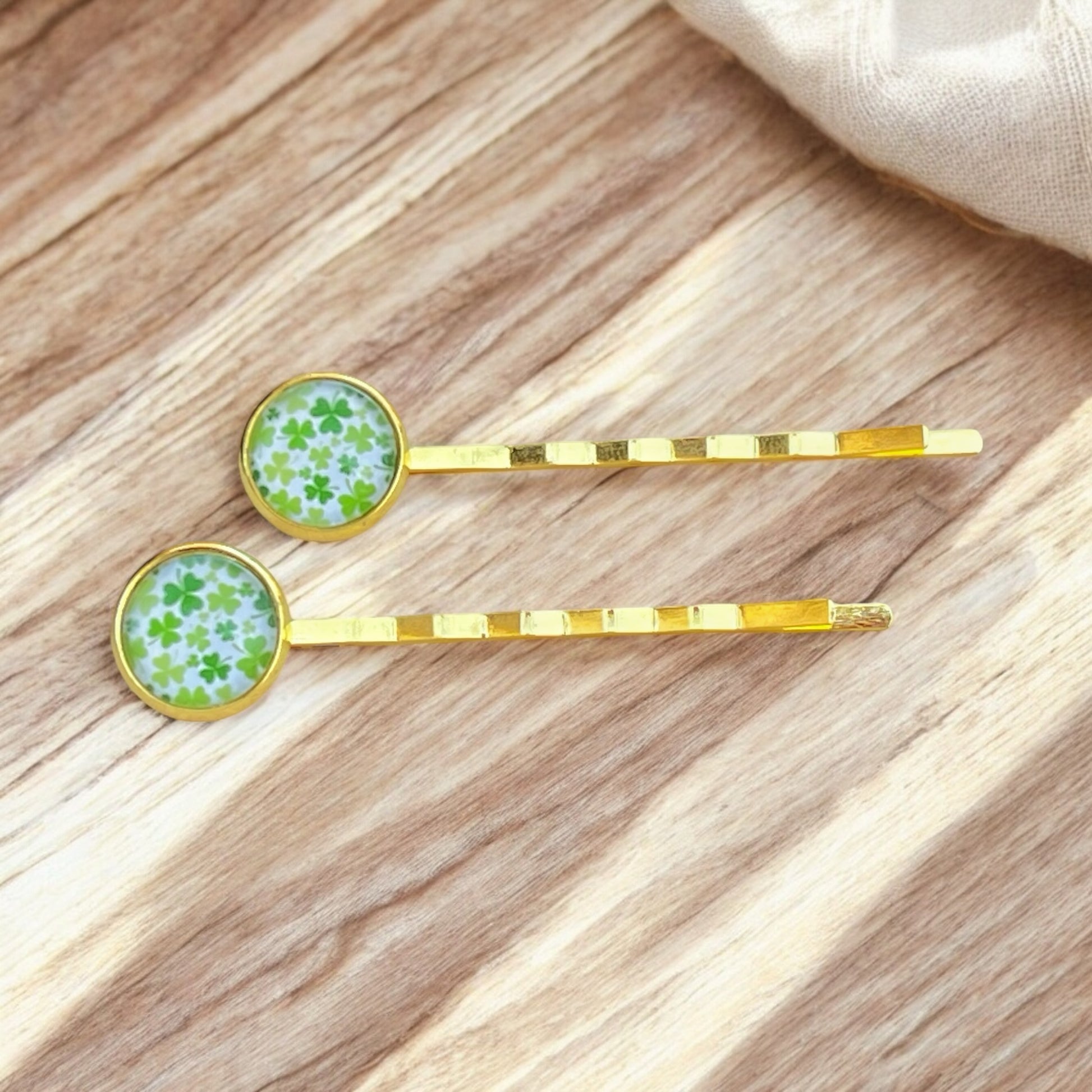 Shamrock Hair Pins – Set of 2 Gold-Toned St. Patrick’s Day Clips