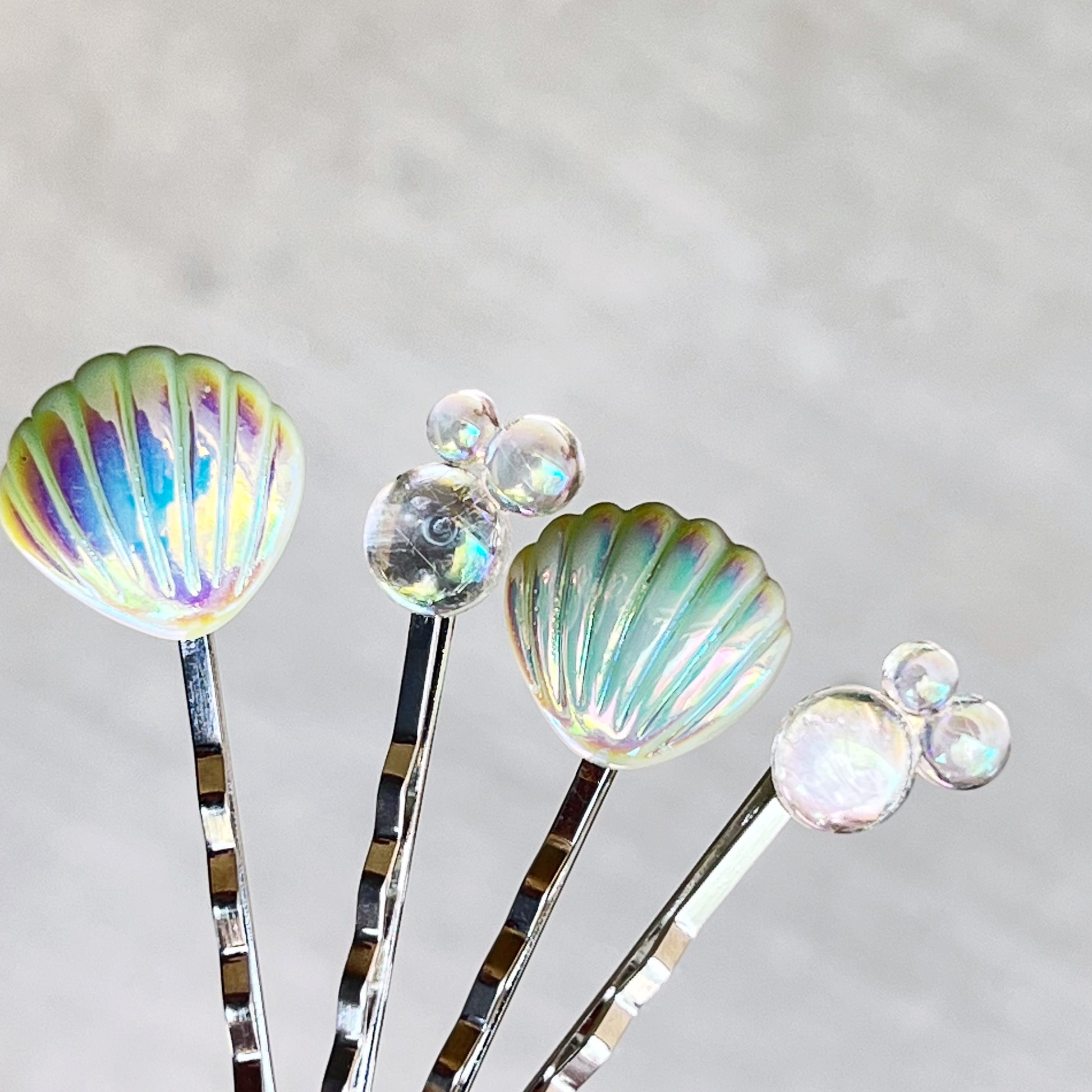 Iridescent Seashell & Bubble Hair Pins – Ocean-Inspired Hair Clips