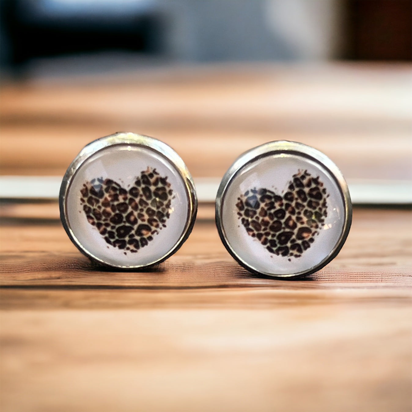 Leopard Print Heart Stud Earrings – Silver Statement Jewelry