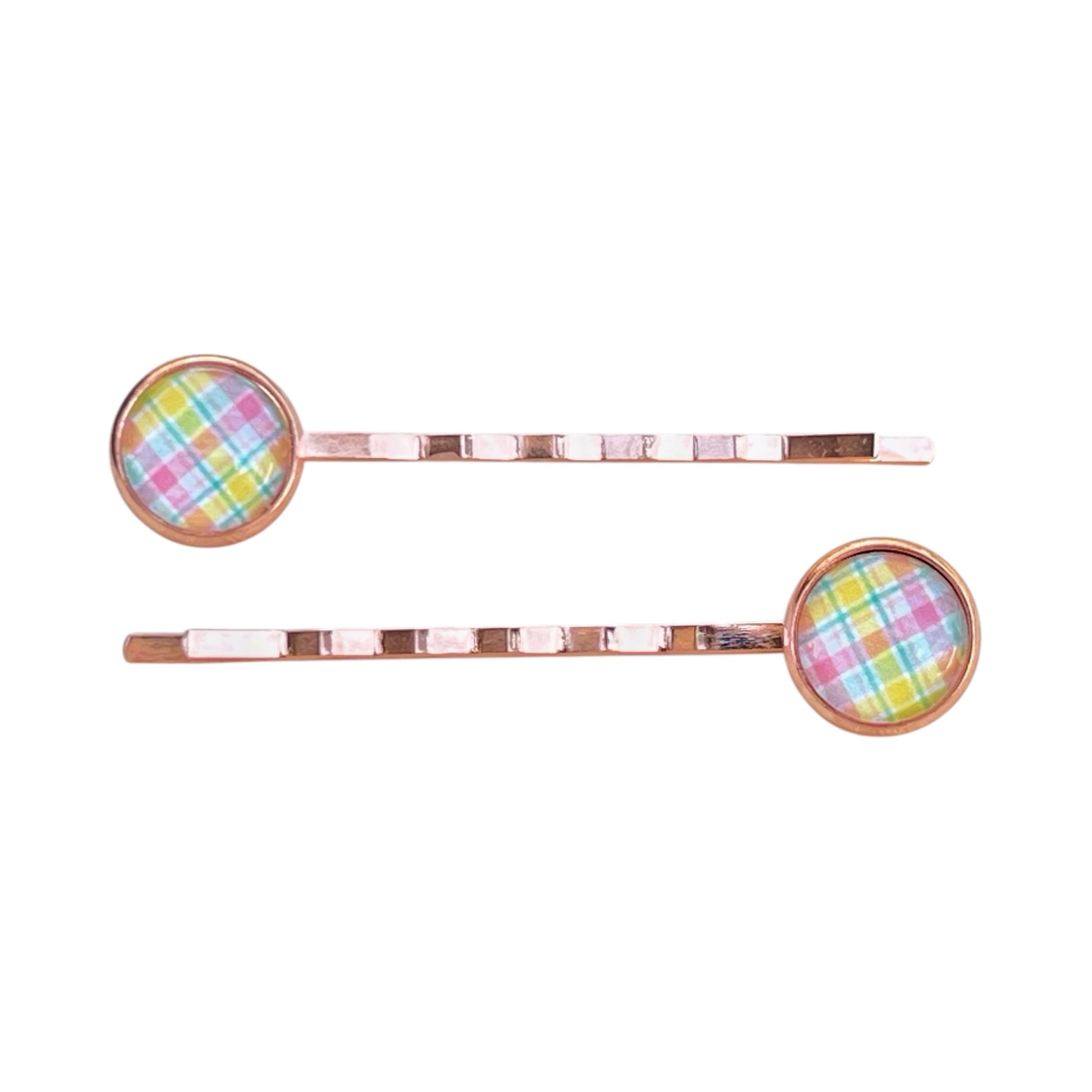 Pastel Plaid Hair Pins – Set of 2 Spring Accessories in Rose Gold