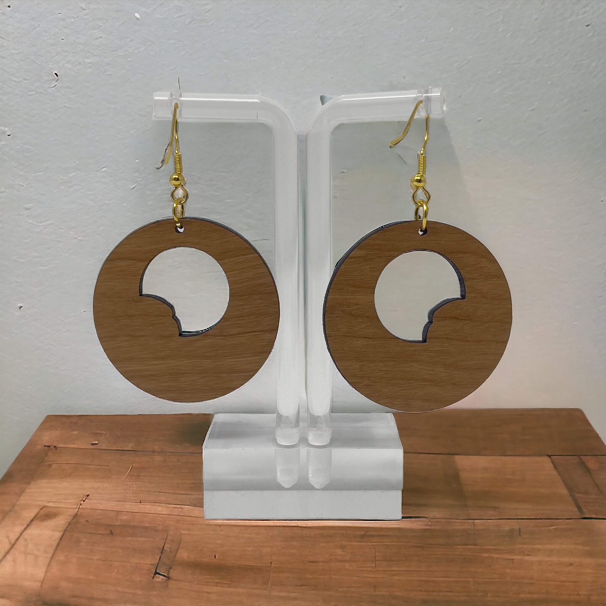 Snowman Moon Wood Earrings – Handmade Winter Holiday Jewelry