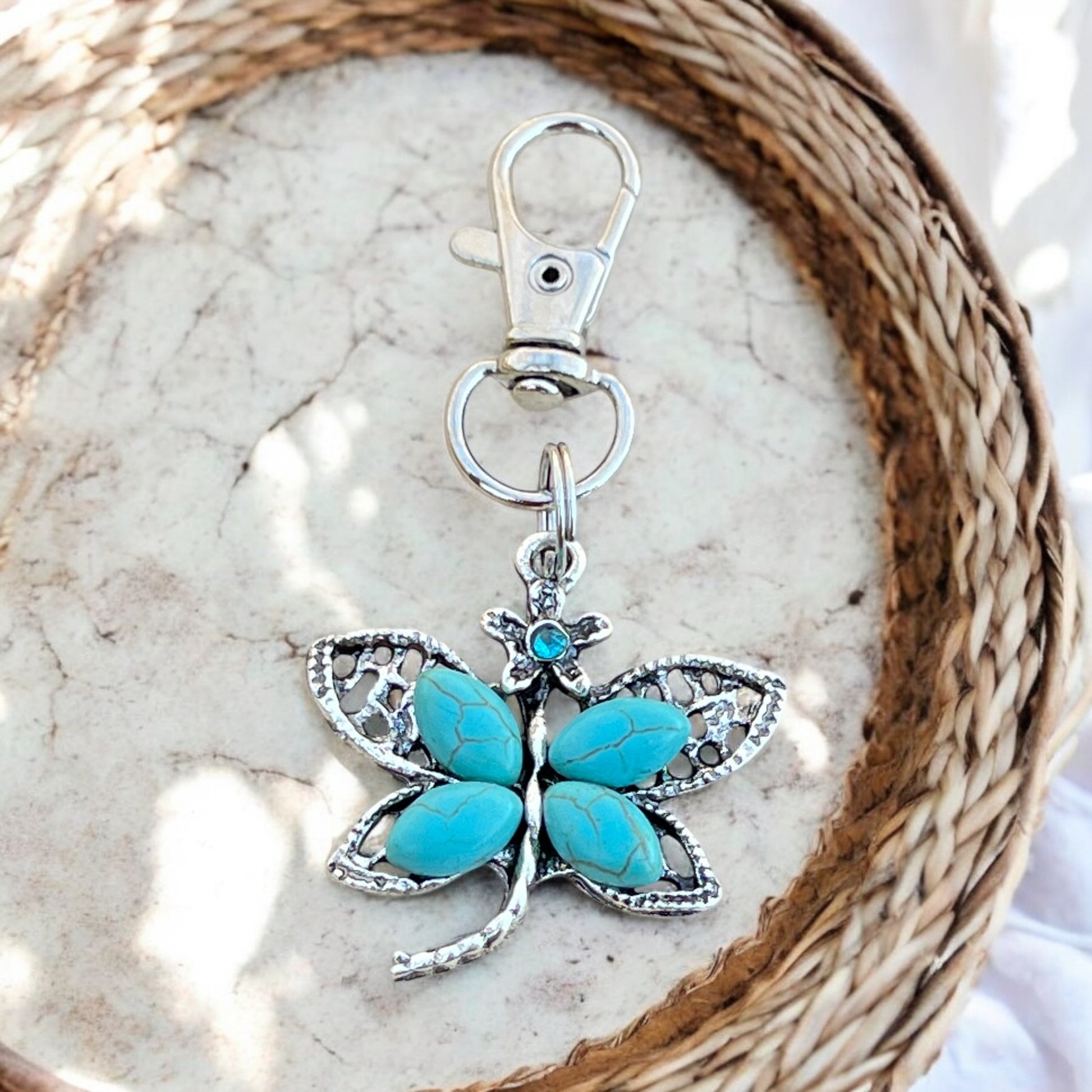 Turquoise Butterfly Keychain – Handmade Boho Bag Charm