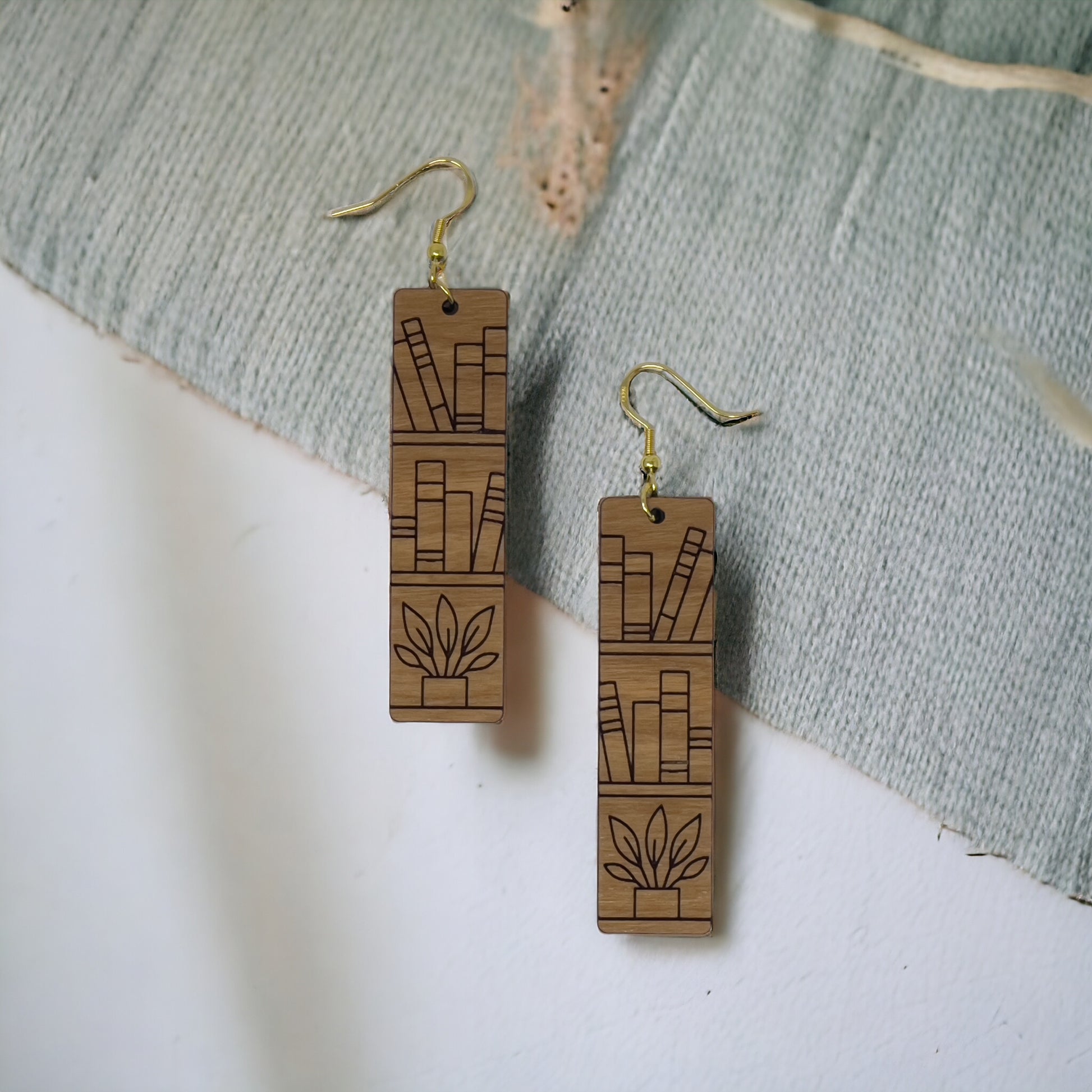 Bookshelf Wood Earrings – Handmade Boho Literary Jewelry