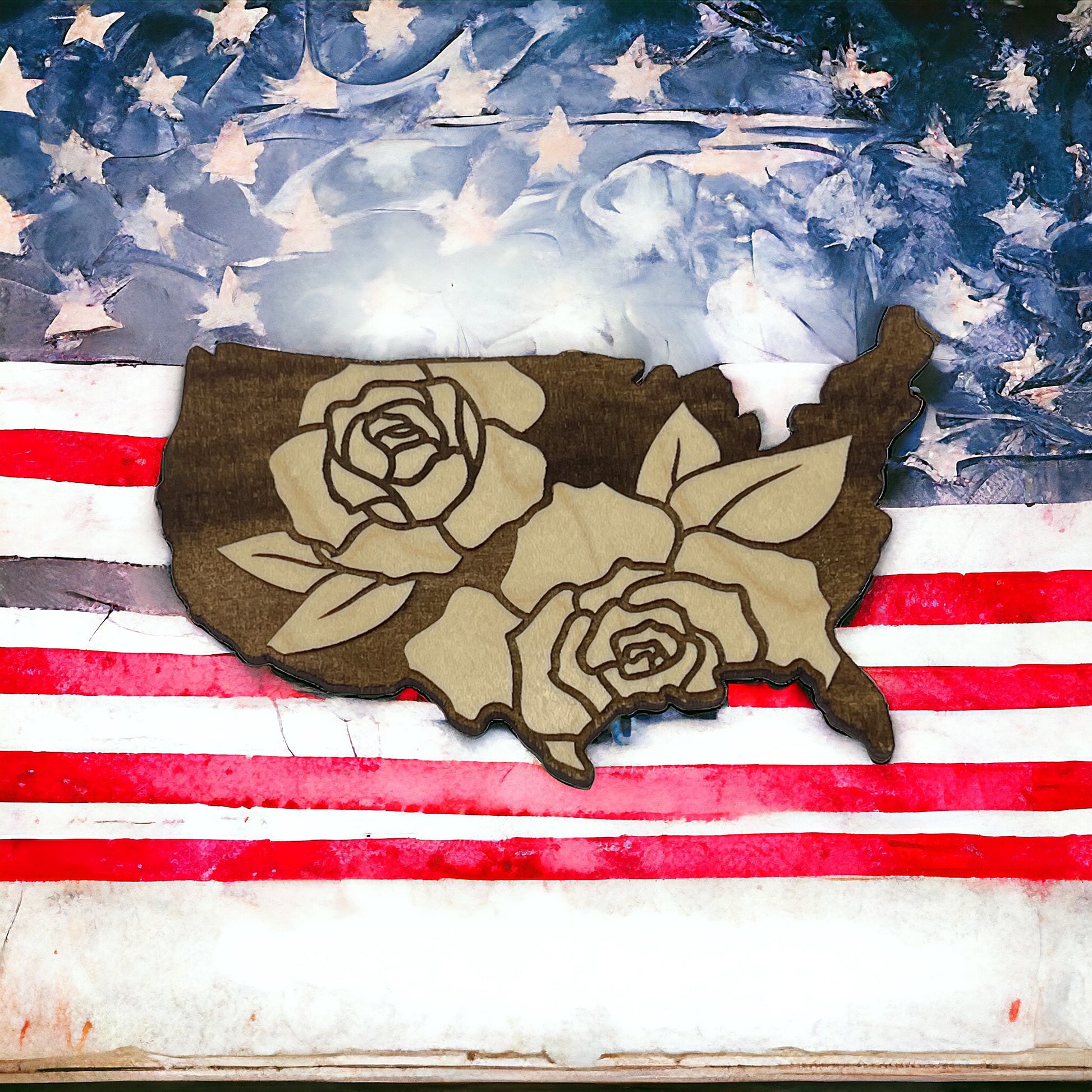USA Rose Magnet – Floral Patriotic Wooden Home Decor