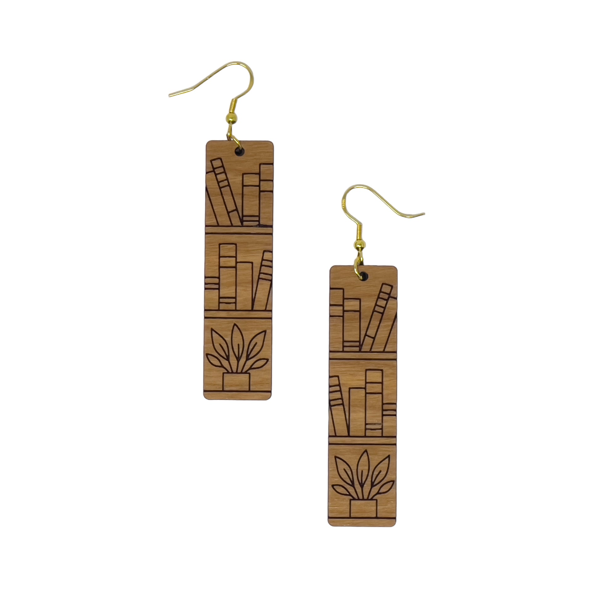 Bookshelf Wood Earrings – Handmade Boho Literary Jewelry