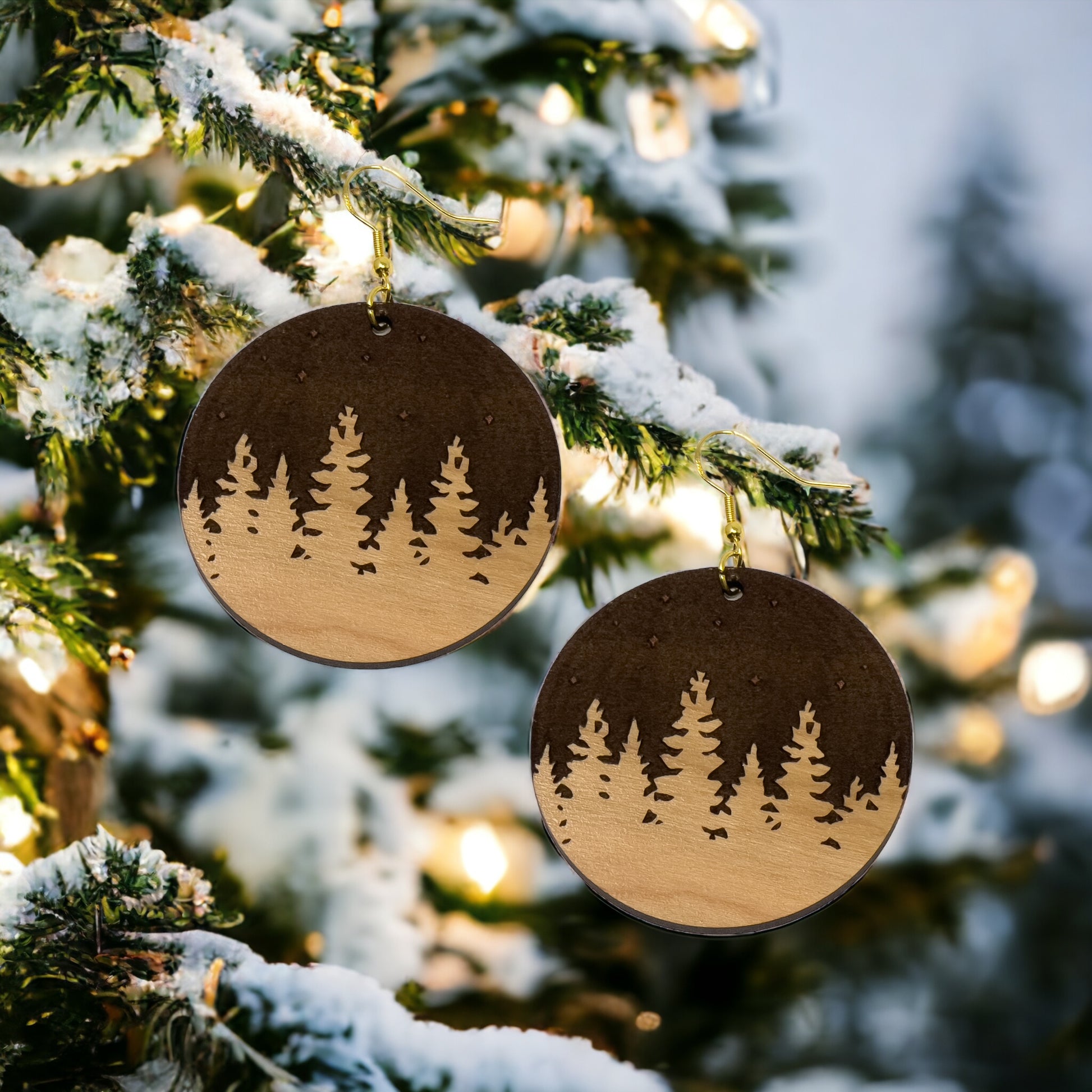 Starry Forest Circle Earrings – Dark Wood Nighttime Tree Line Jewelry