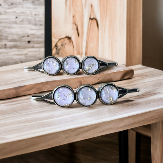 Lilac & Gold Foil Resin Hair Pins – Shimmering Celestial Set of 2