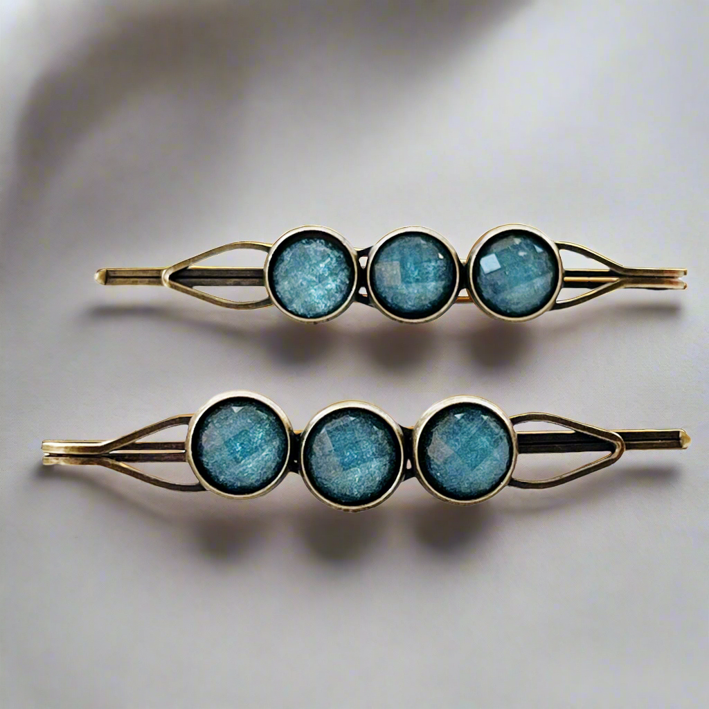 Teal Shimmer Hair Pins – Faceted Acrylic Boho Western Bobby Pins