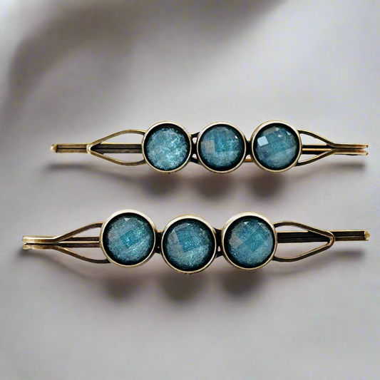 Teal Shimmer Hair Pins – Faceted Acrylic Boho Western Bobby Pins