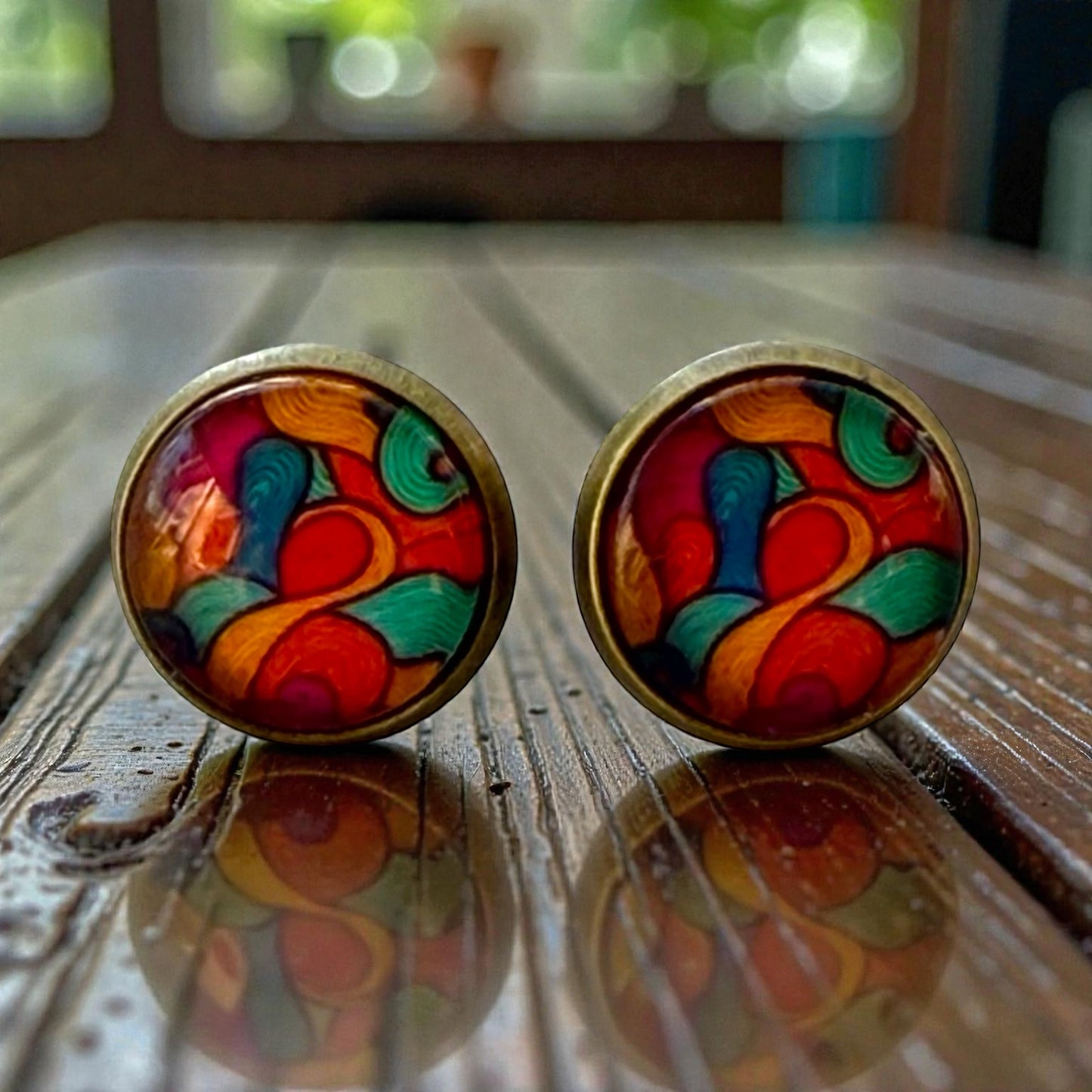 Colorful Abstract Stud Earrings – Boho Rainbow Dome Jewelry for Her