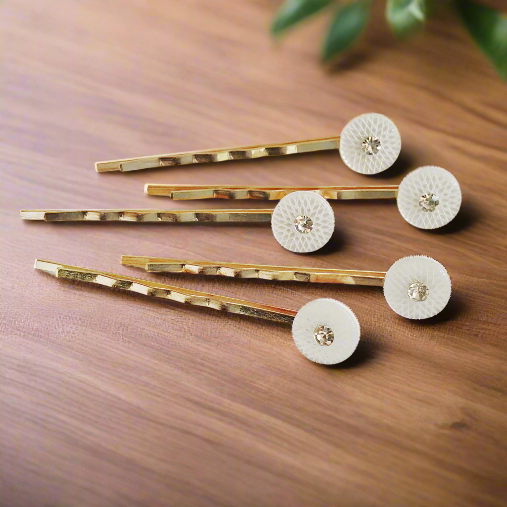 White Geometric Hair Pins - Set of 5 Elegant Rhinestone Bobby Pins