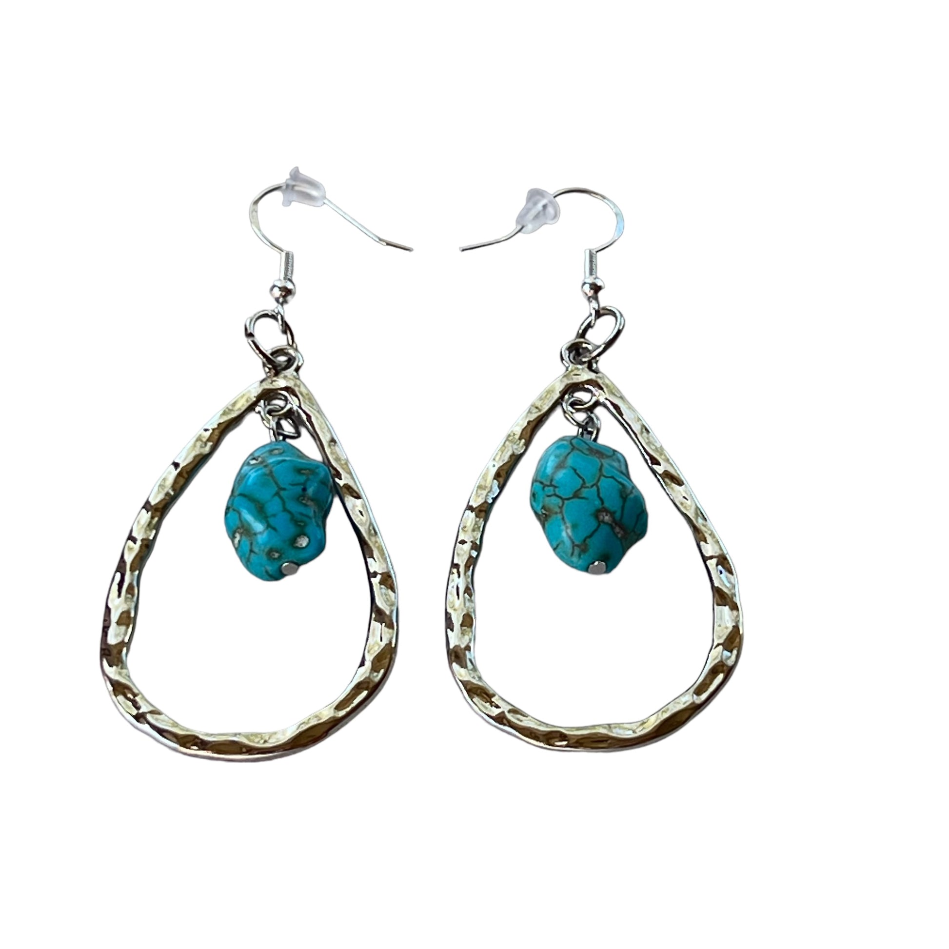 Hammered Teardrop Earrings – Turquoise Boho Western Jewelry