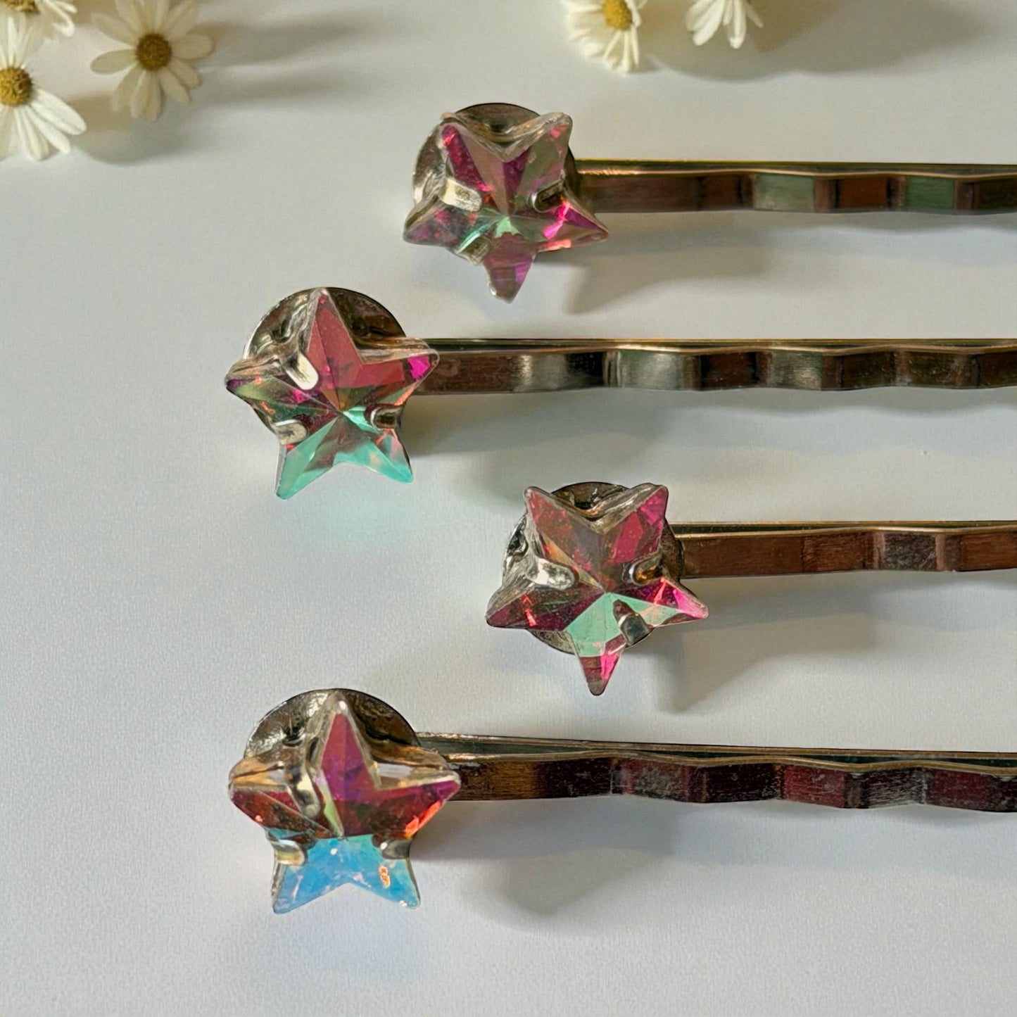 Iridescent Star Hair Pins for Women – Silver Celestial Bobby Pins