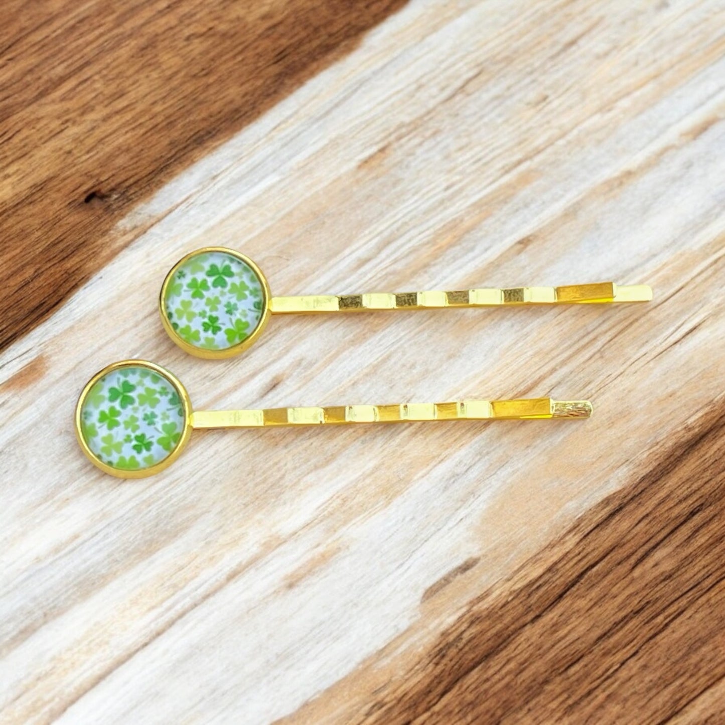 Shamrock Hair Pins – Set of 2 Gold-Toned St. Patrick’s Day Clips