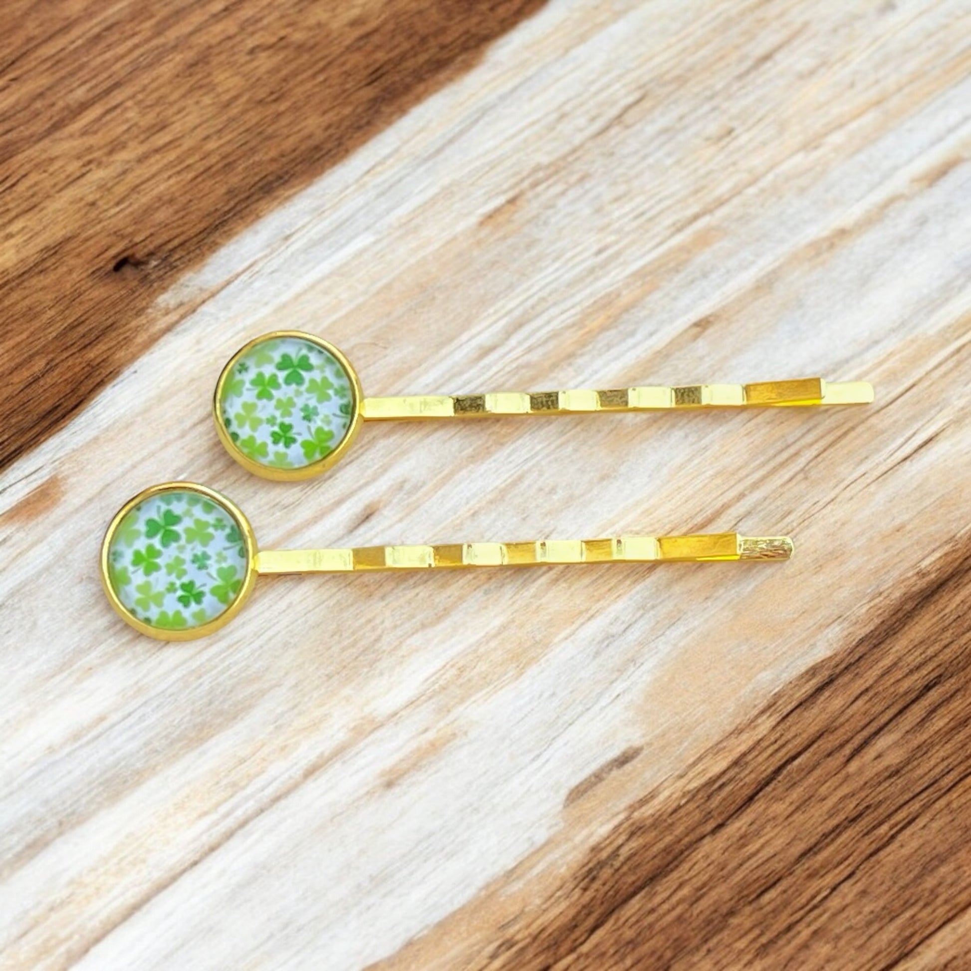 Shamrock Hair Pins – Set of 2 Gold-Toned St. Patrick’s Day Clips