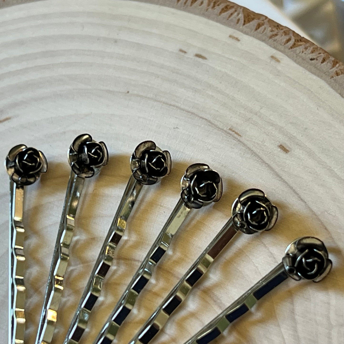 Antiqued Silver Metal Flower Hair Pins