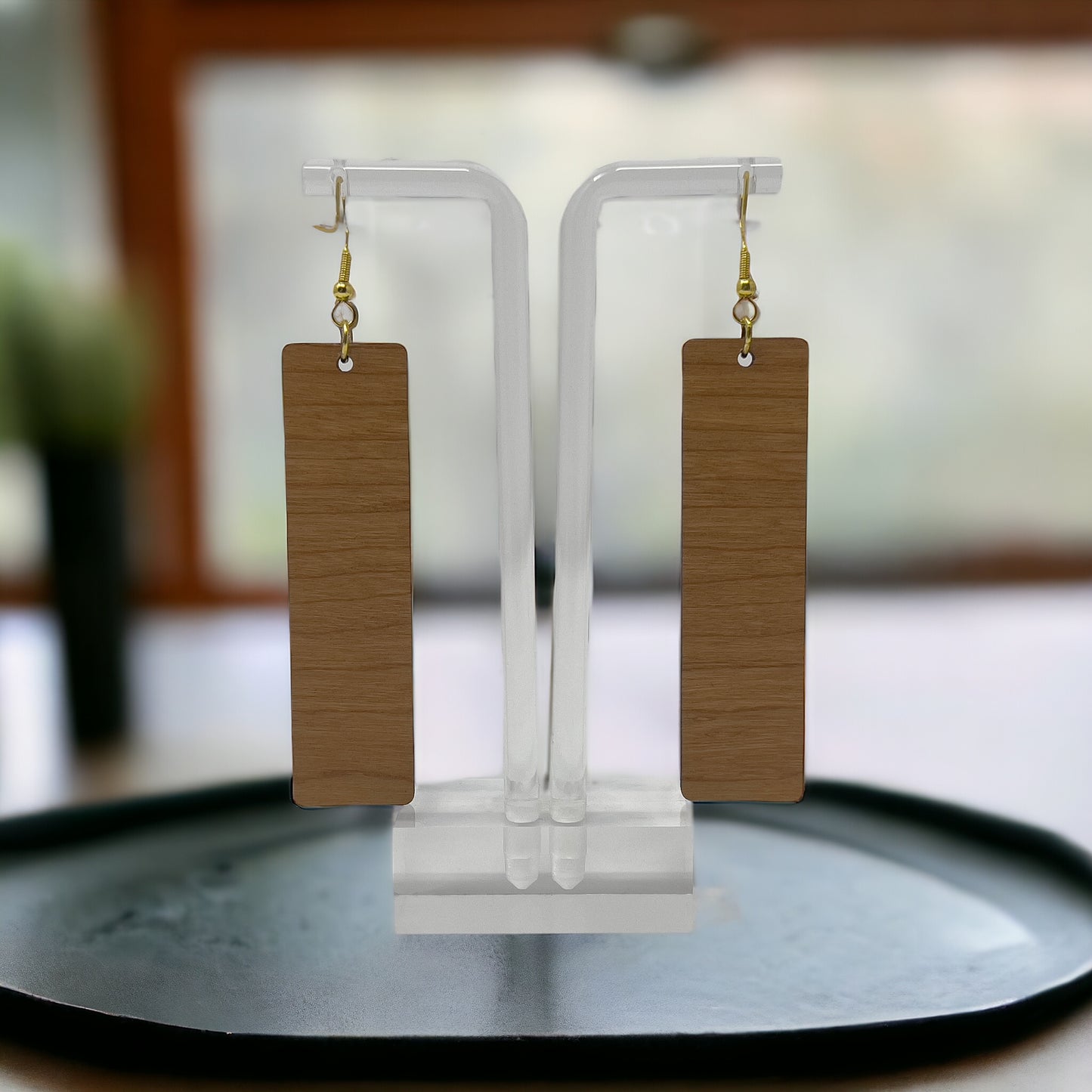 Bookshelf Wood Earrings – Handmade Boho Literary Jewelry
