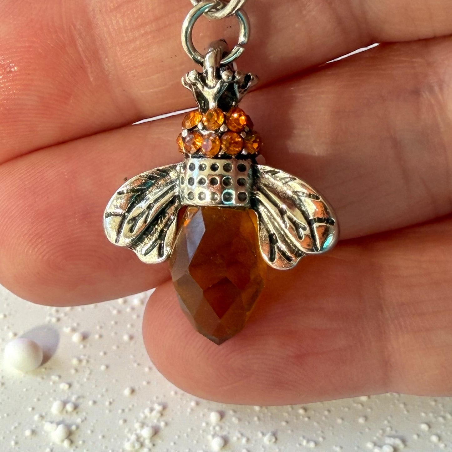 Amber Bee Purse Charm – Silver Boho Nature-Inspired Keychain