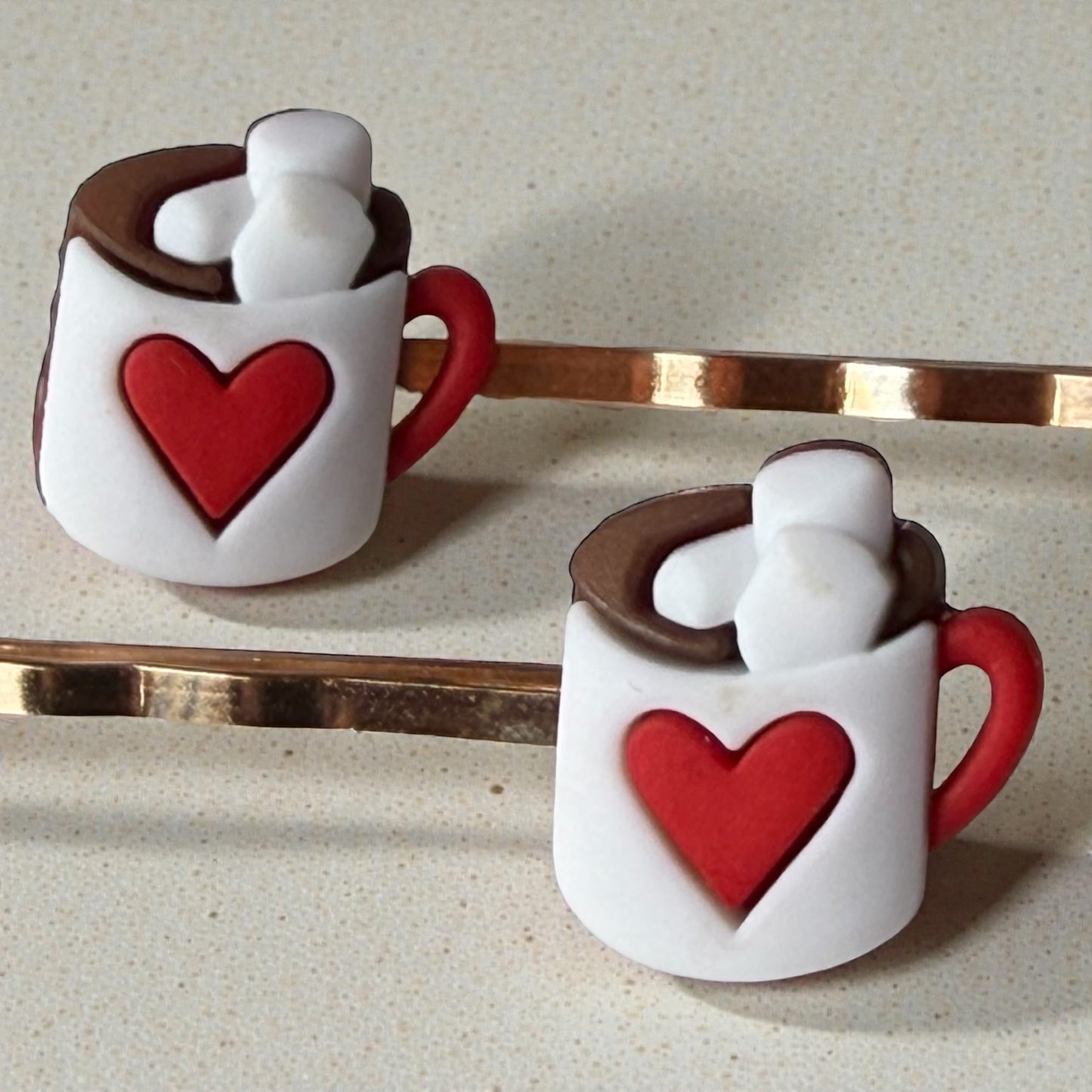 Hot Cocoa Heart Hair Pins – Cute Coffee Mug Bobby Pin Set for Women