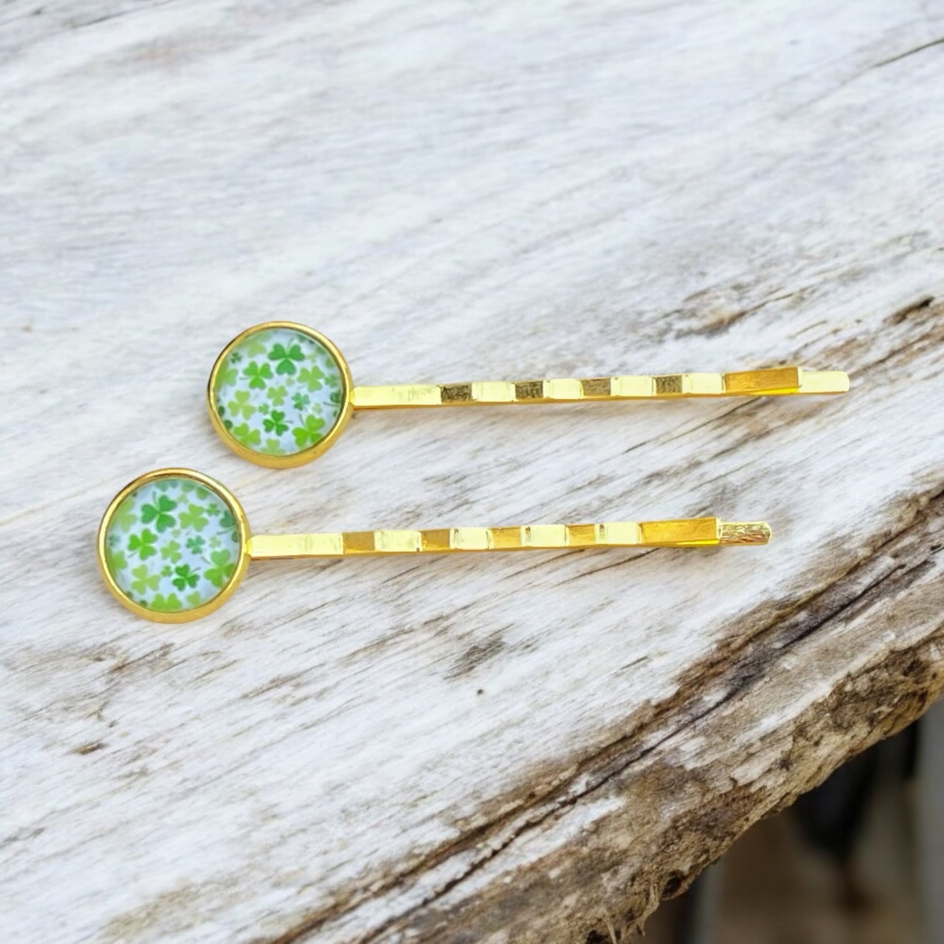 Shamrock Hair Pins – Set of 2 Gold-Toned St. Patrick’s Day Clips