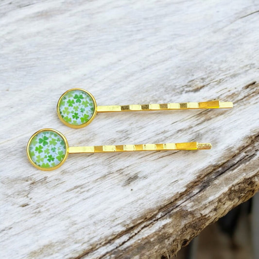 Shamrock Hair Pins – Set of 2 Gold-Toned St. Patrick’s Day Clips