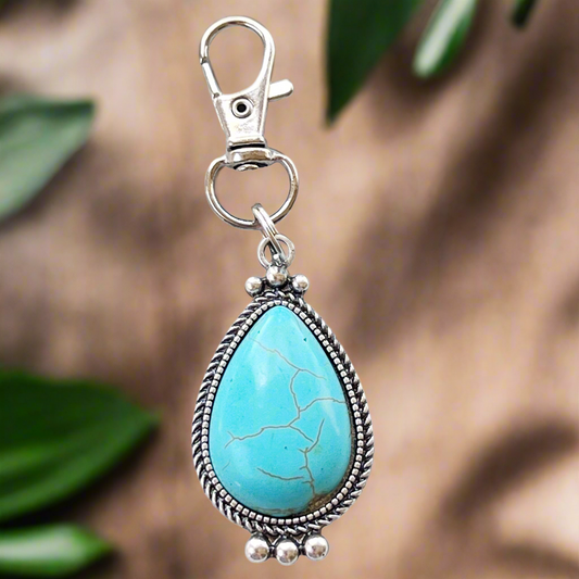 Teardrop Turquoise Purse Charm – Silver Boho Western Bag Accessory