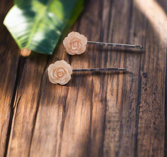 Peach Flower Hair Pins - Boho Floral Bobby Pin Set of 2