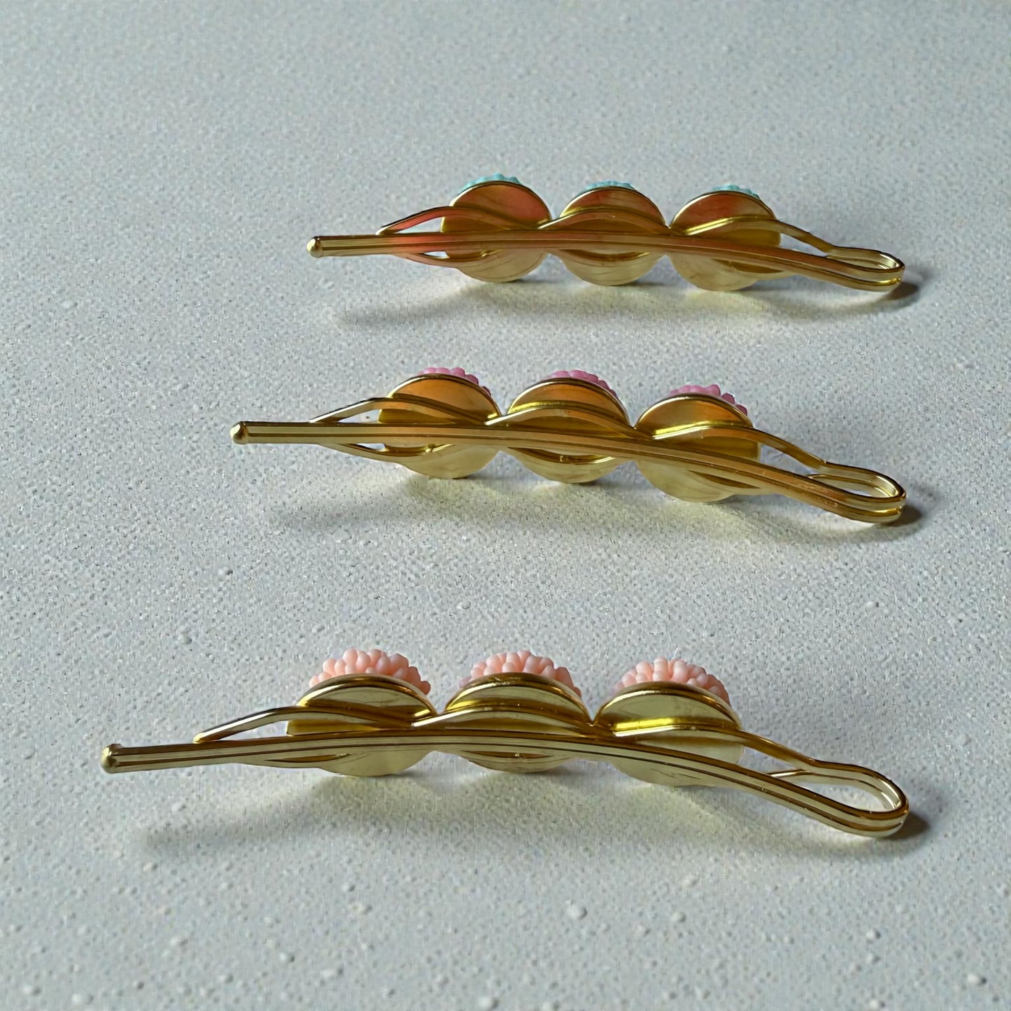 Pastel Pom Pom Flower Hair Pins – Pink Mint Peach Gold Bobby Pins