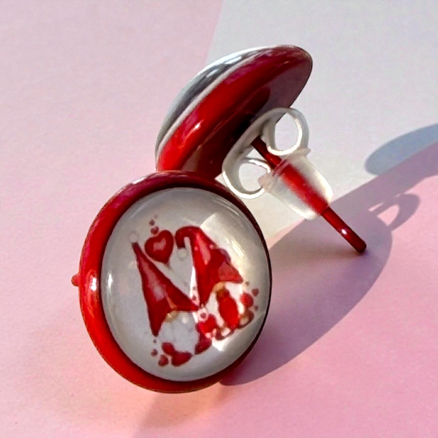 Valentine Gnome Stud Earrings – Whimsical Red Holiday Jewelry