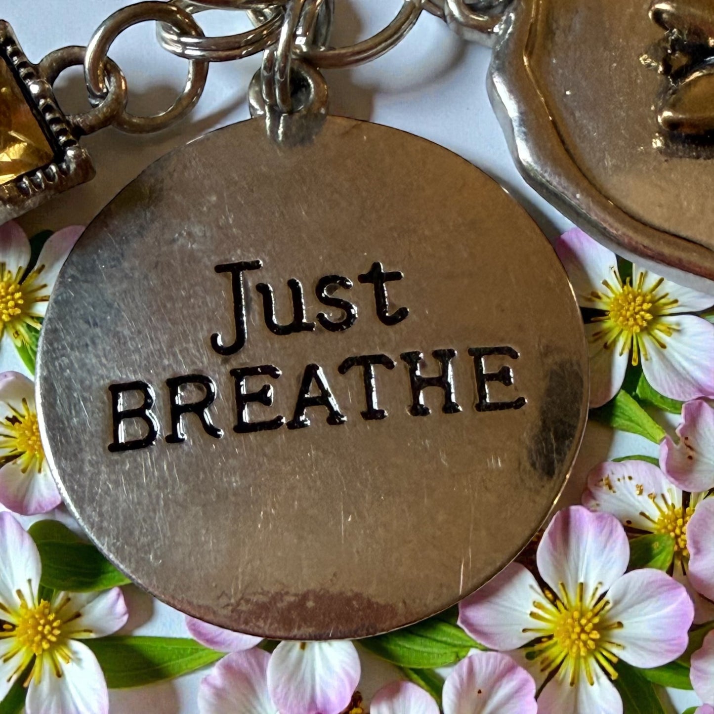 Just Breathe Lotus Purse Charm – Silver Bag Clip Keychain