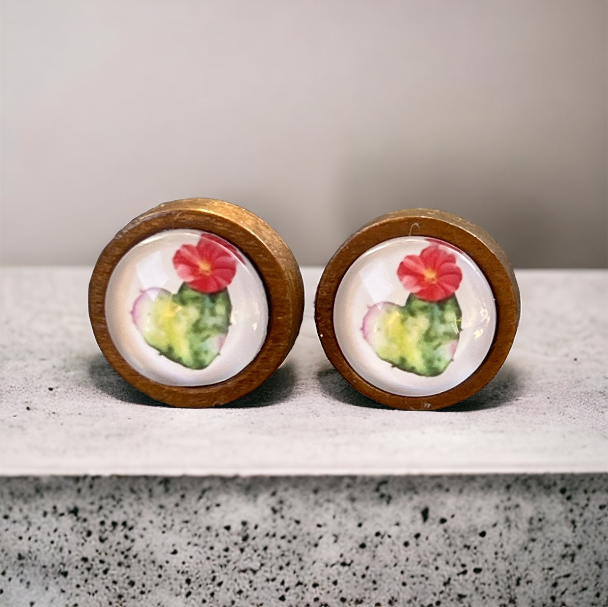 Cactus Bloom Stud Earrings – Wooden Desert-Inspired Jewelry