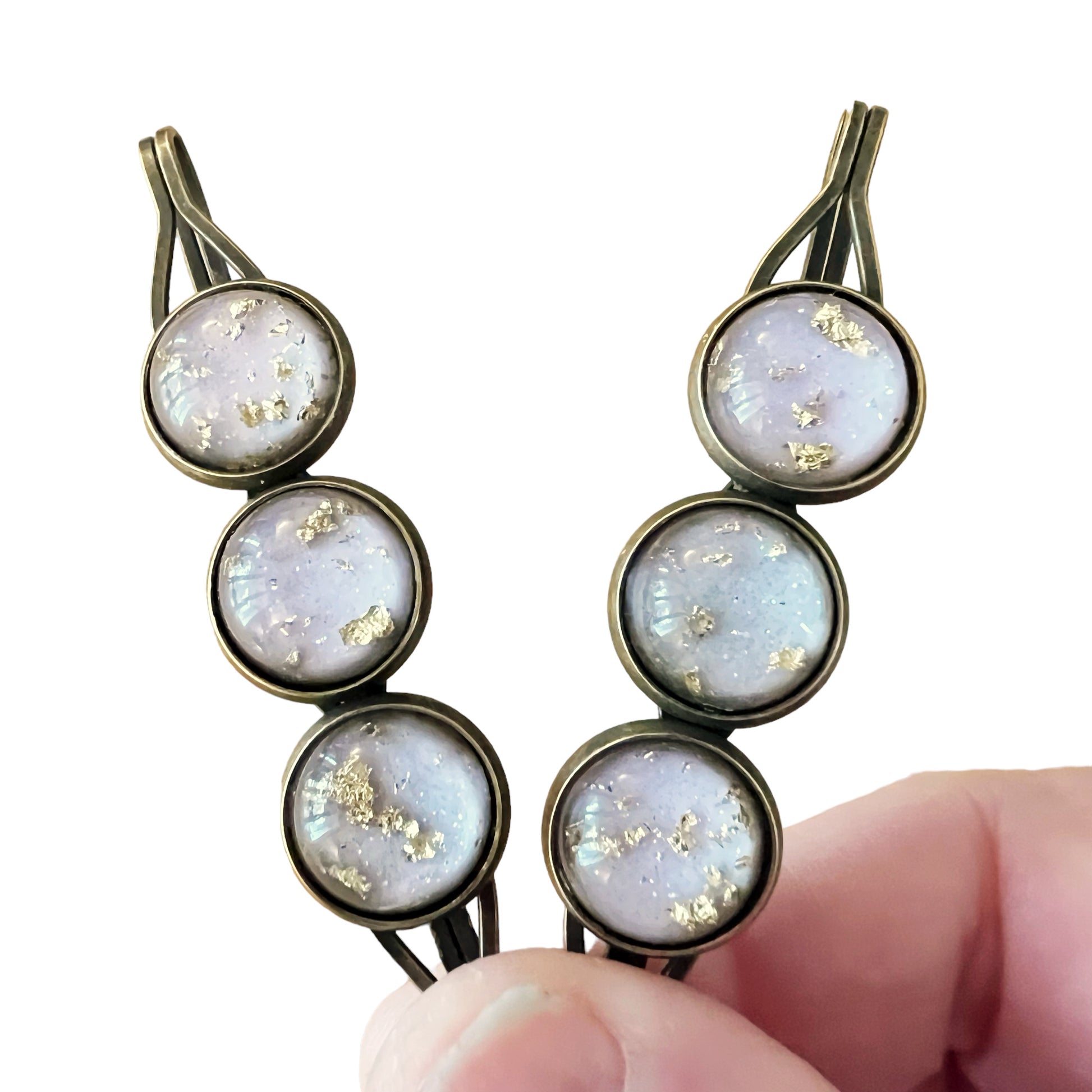 Lilac & Gold Foil Resin Hair Pins – Shimmering Celestial Set of 2