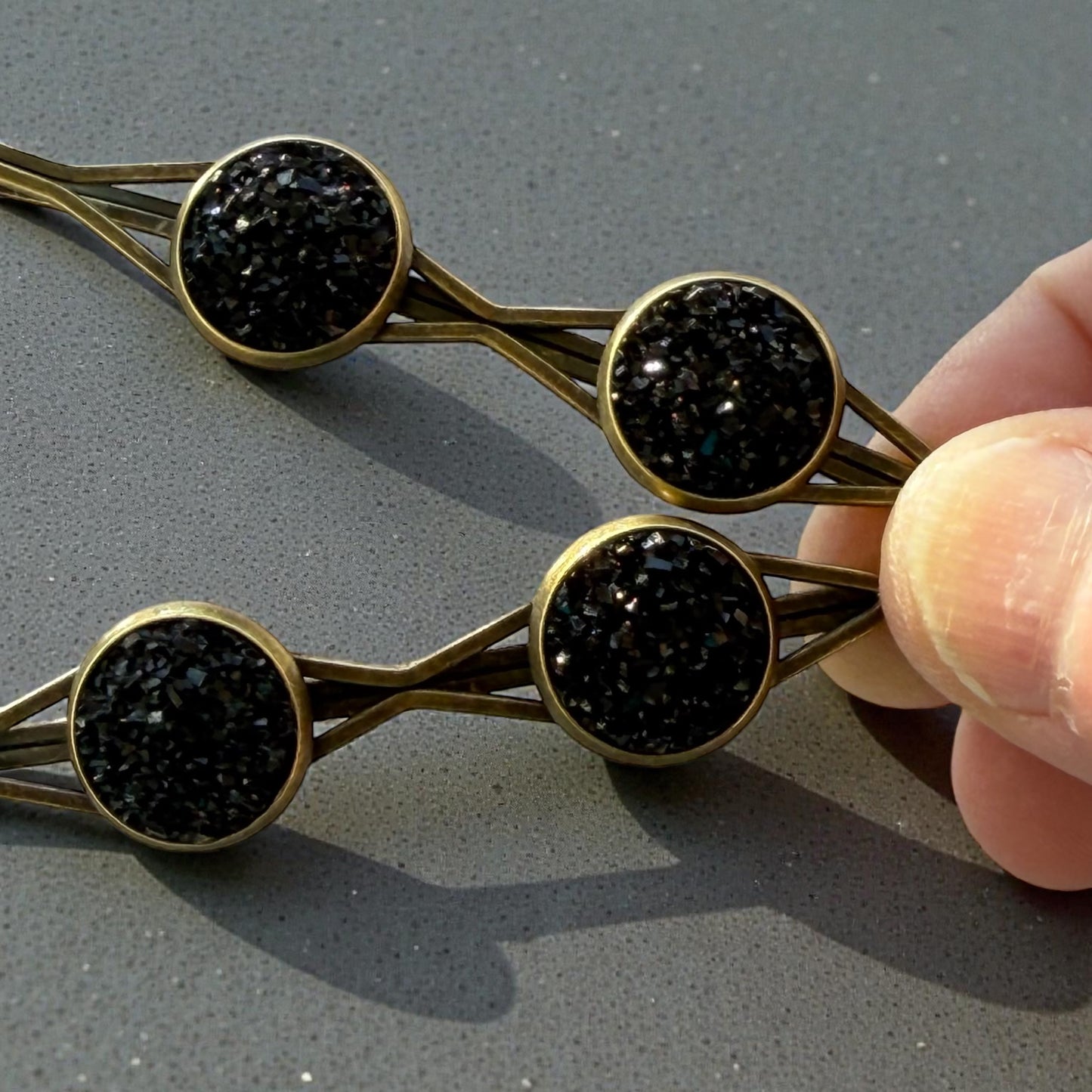 Black Druzy Hair Pins – Sparkly Bronze Bobby Pin Set for Women