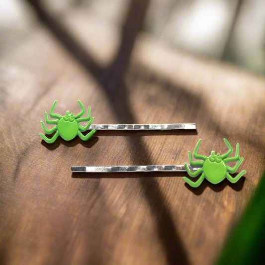 Green Spider Halloween Hair Pins