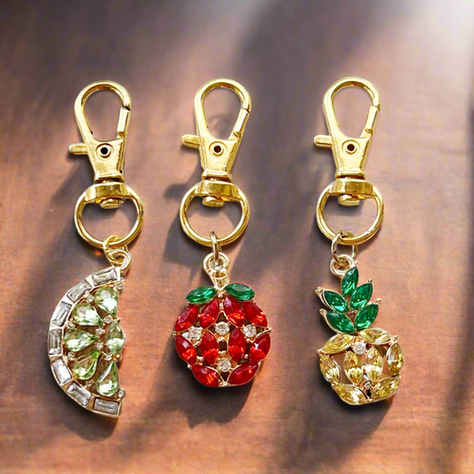 Fruit Zipper Pull Keychain Charm with Rhinestones