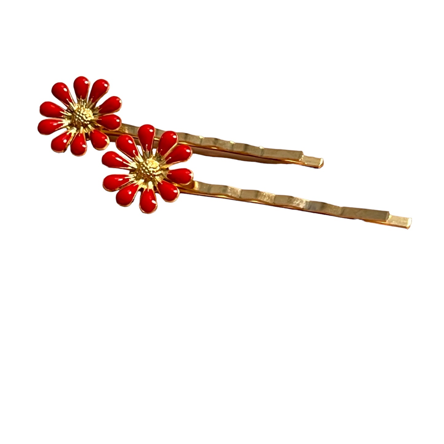 Decorative Red Enamel Wildflower Hair Pins - Delicate Floral Accessories