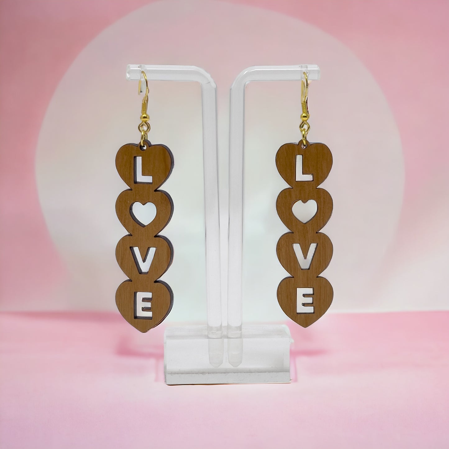 Stacked LOVE Heart Earrings – Bold Wooden Valentine’s Jewelry