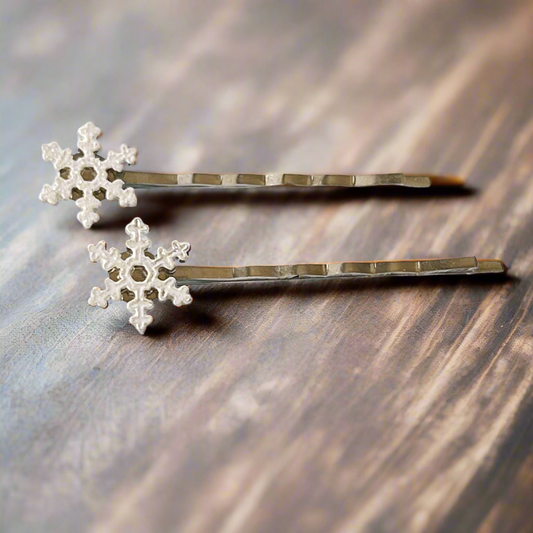 Glitter Snowflake Hair Pins – Silver Holiday Hair Clips with Icy Sparkle