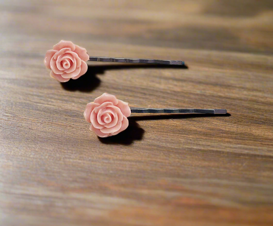Coral/Peach Flower Hair Pins - Vibrant Floral Accessories