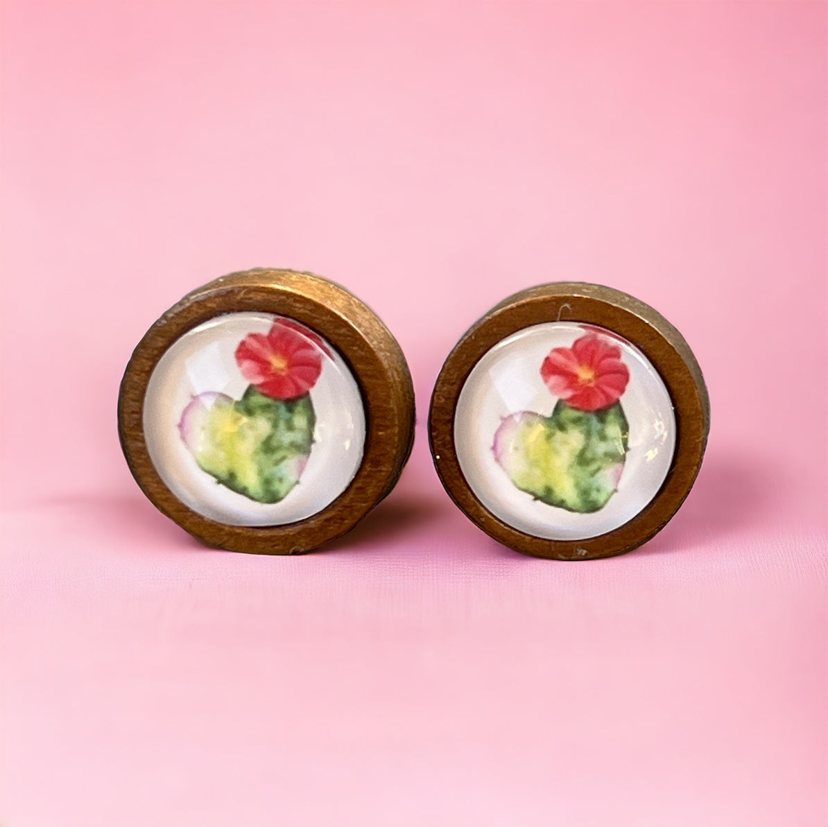 Cactus Bloom Stud Earrings – Wooden Desert-Inspired Jewelry
