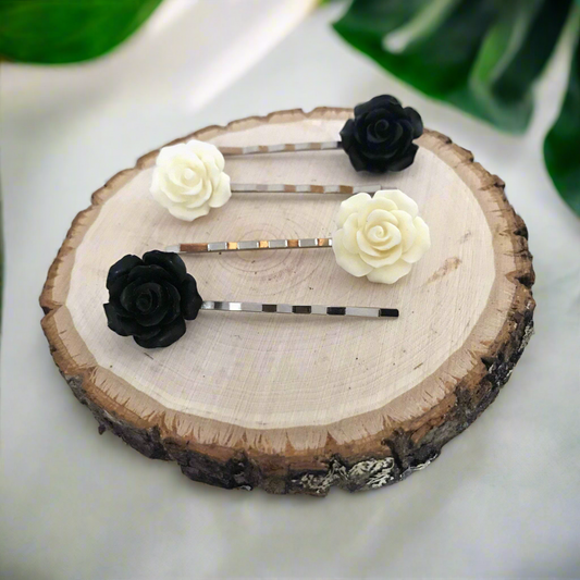Chic Black & White Floral Bobby Pins: Stylish Hair Accessories