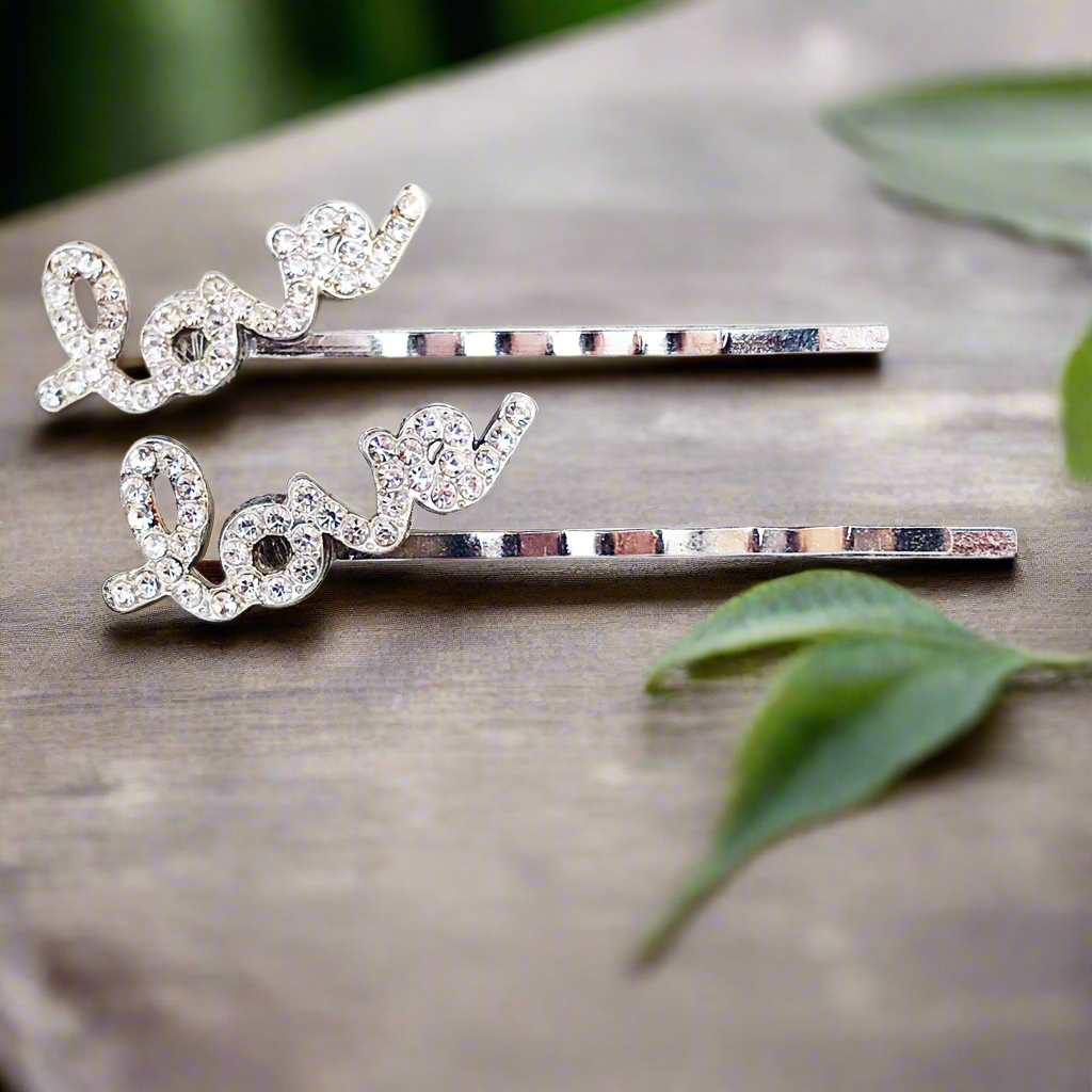 Rhinestone Love Bobby Pins - Gift for Her